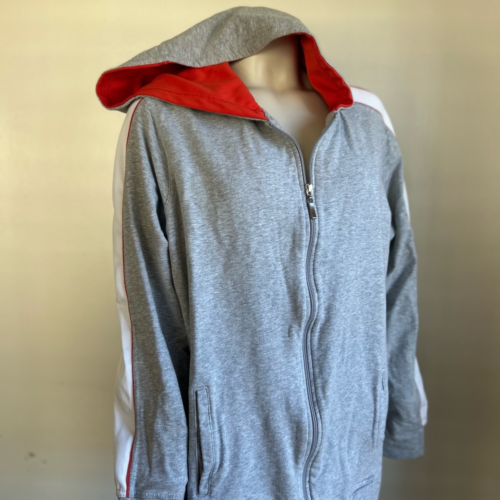 just my size zip Gray and Red Men's Hooded Jacket XL